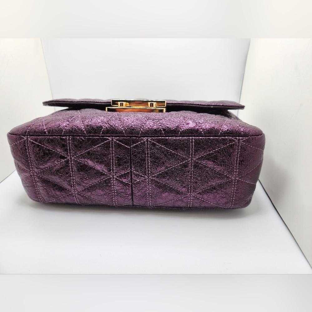 Michael Kors Sloan Large Chain Shoulder Bag damson pyramid quilt leather - Picture 7 of 12